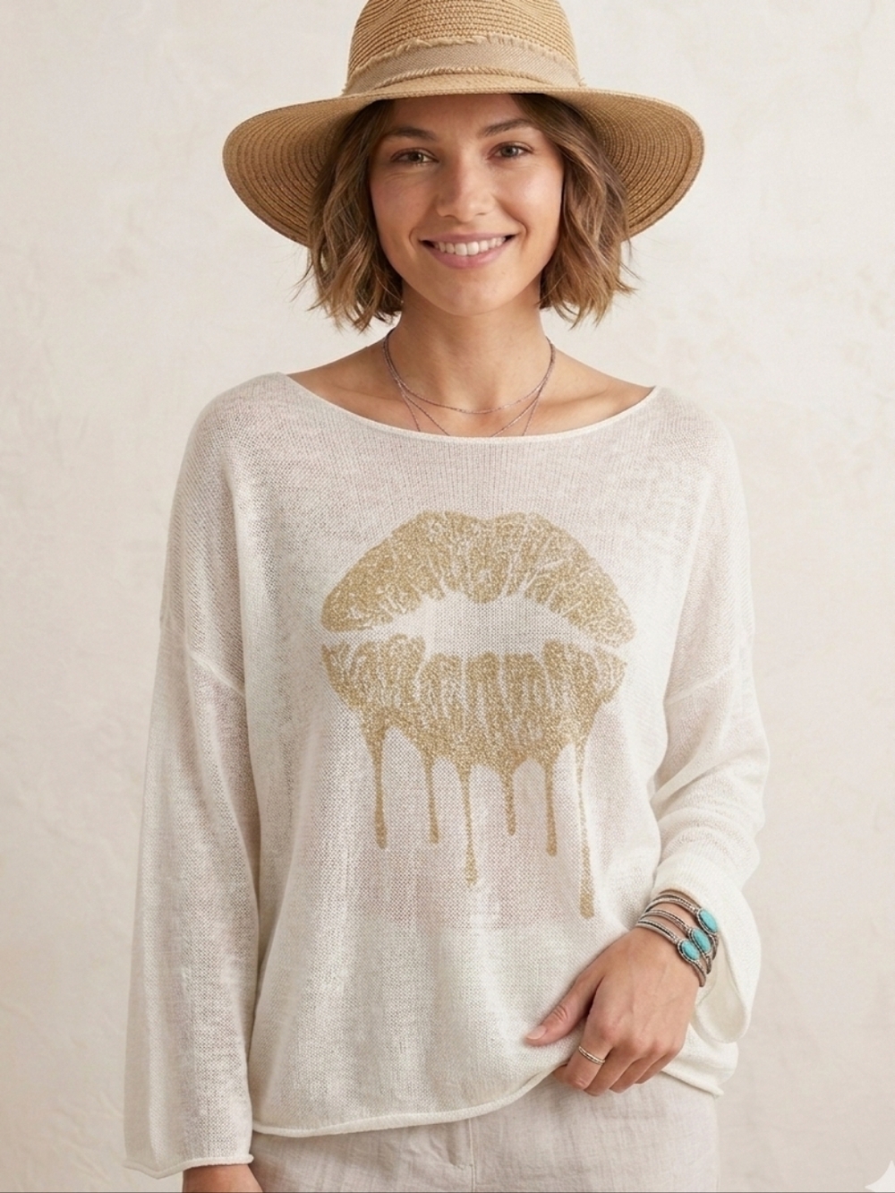 Wooden Ships "Drip Lips" Metallic Knit Sweater – M/L